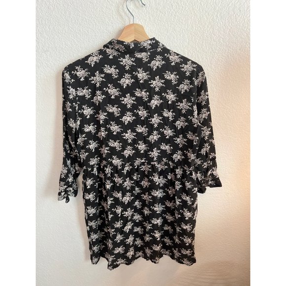 Lee Cooper Black Floral Button Up Shirt Blouse Women's Size Large Collared - Picture 4 of 4